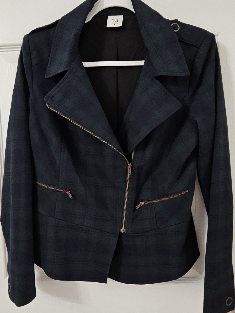 CAbi Blackwatch Plaid Moto Blazer - Black/Green